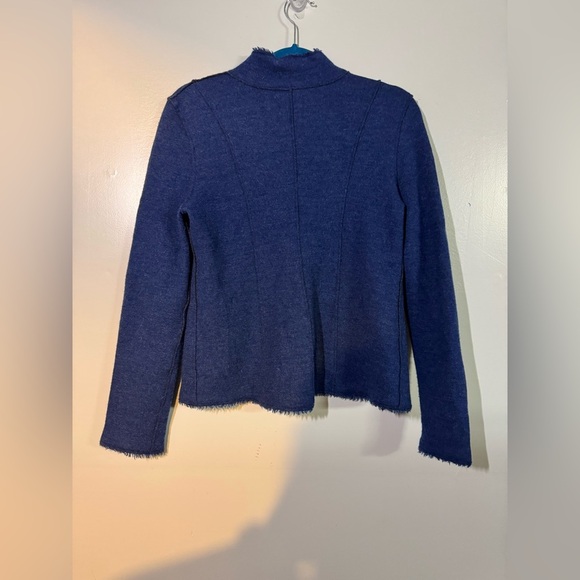 Eileen fisher women’s navy blue buttonn blazer M merino wool blend soft warm - Picture 2 of 7